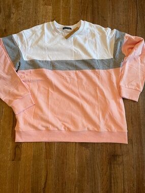 Women’s Colorblock Crewneck Sweatshirt - Pink/White/Gray